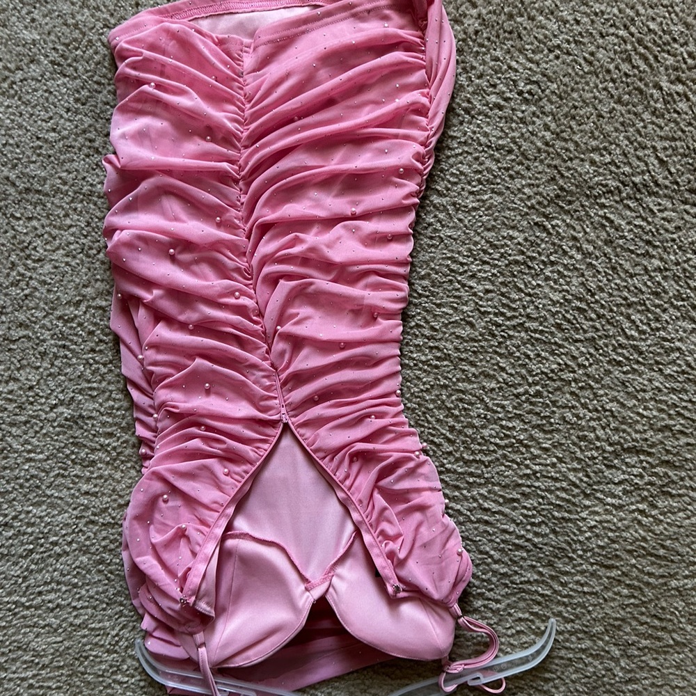 Pink Ruched Dress with Rhinestones - Picture 3 of 4